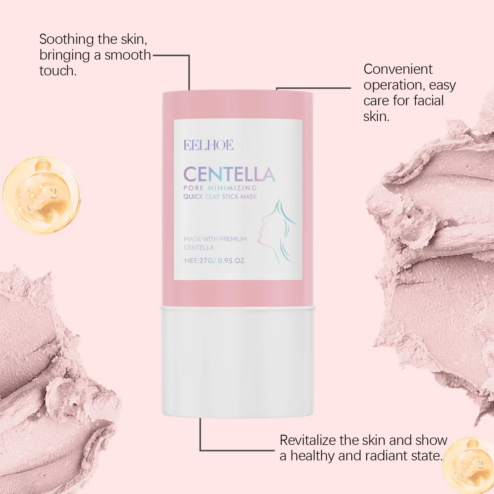 Centella Asiatica Clay Mask Stick Exfoliating Soothing Skin Cleaning Repair Facial Pores Control Oil Moisturizing Clean Mask 27g