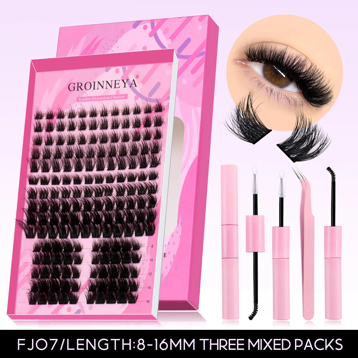 GROINNEYA Manga Lash Clusters Kit Fluffy 3D Mink Faux Cluster Lashes Kit Lashes Extension with Bond and Seal Makeup Kit