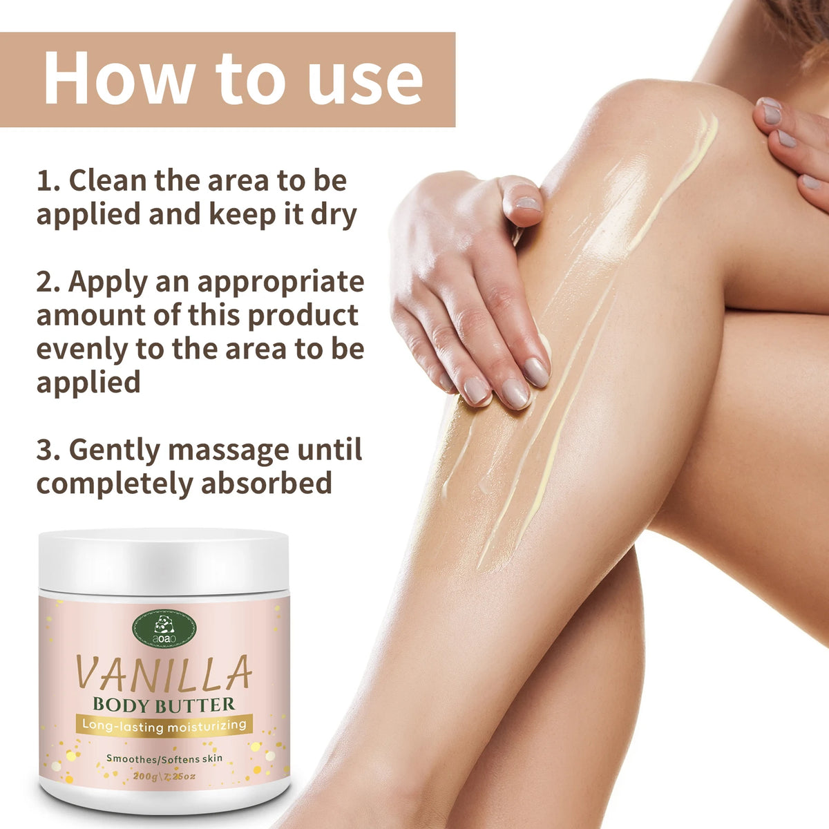 Vanilla Body Butter with Coconut and Shea Oil Nourishes Dry Skin, Moisturizing Cream for Deep Hydration.
