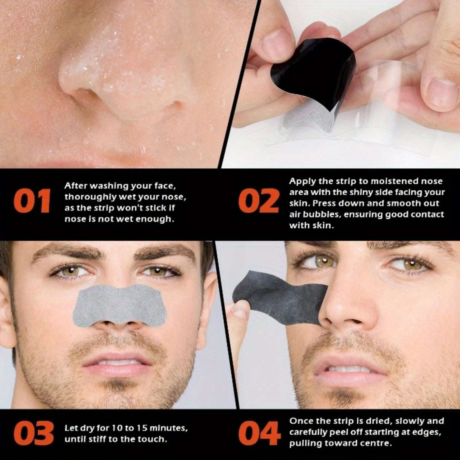 Natural Bamboo Charcoal Nose Strips, Deep Cleansing Blackheads, Gently Purify Pores & Absorb Impurities