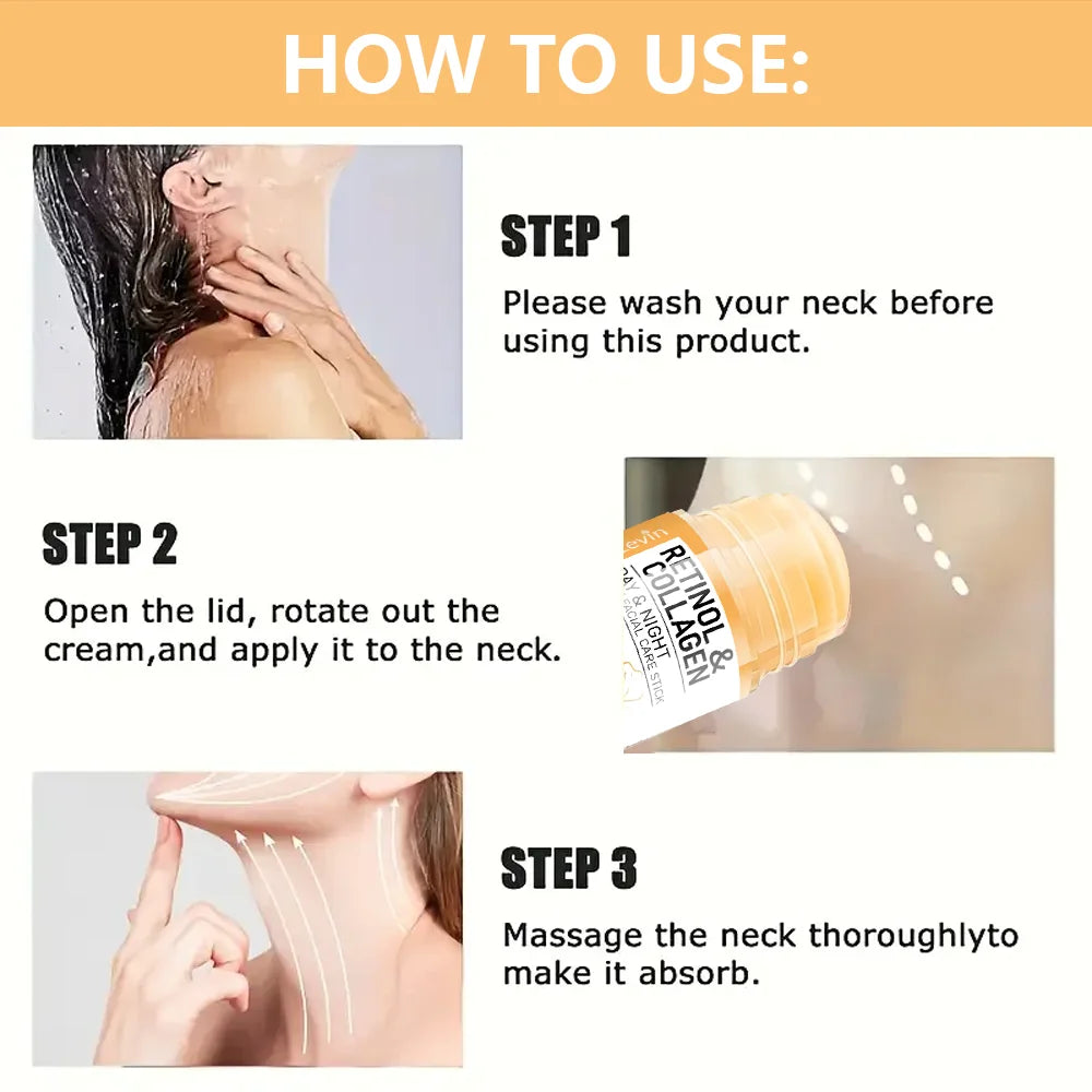 45g Retinol and Collagen Day and Night Neck Cream Facial Stick, Hydrating and Moisturizing, Non-Greasy, Easy to Use, Easy to Absorb, Gentle and Non-Irritating, Deeply Absorbed!