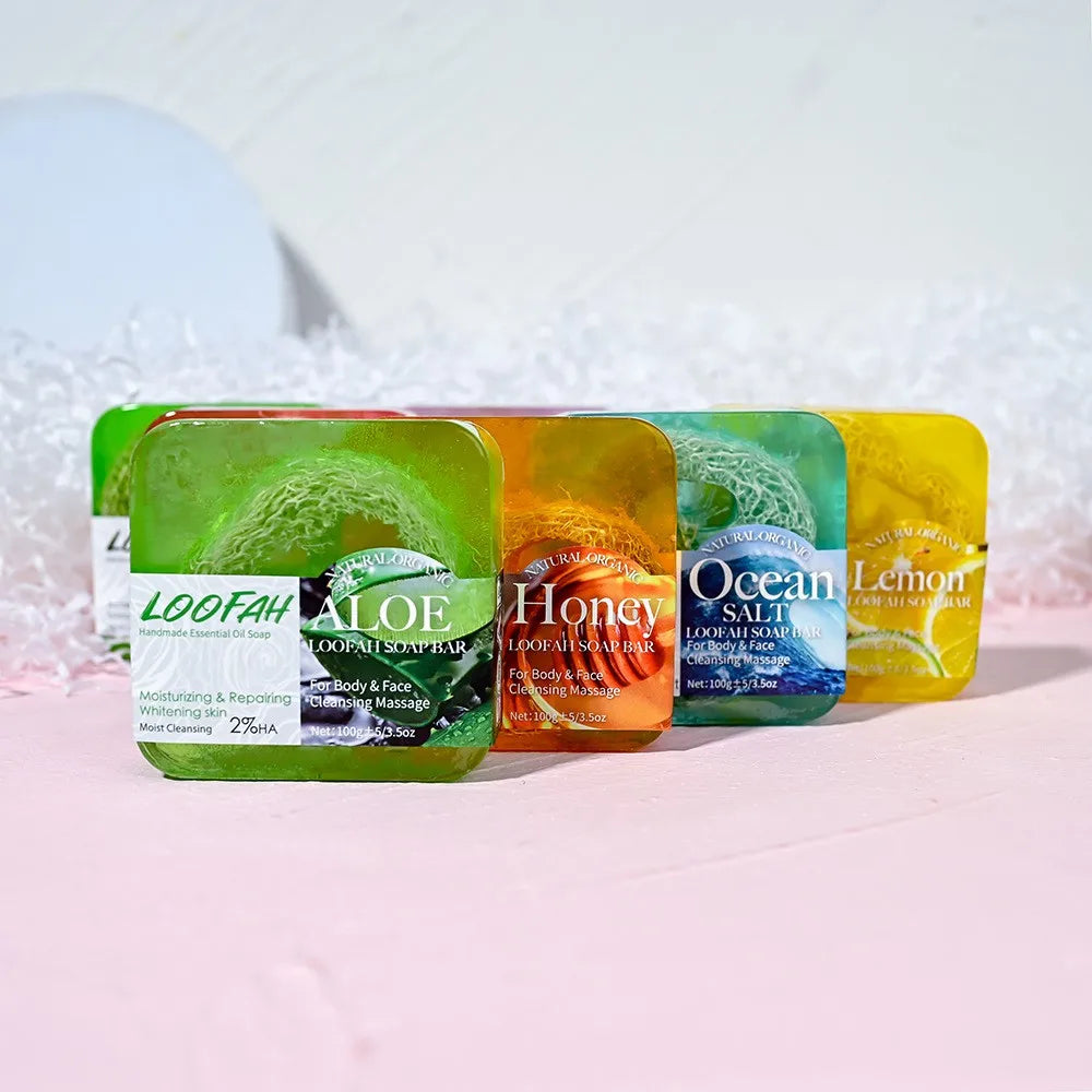 Facial Honey Loofah Soap Acne Treatment Tea Tree Lemon Rose Whitening Handmade Eco-friendly Sponge Honey Loofah Soap
