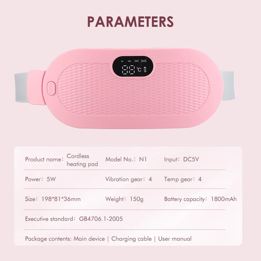 Menstrual Massager Electric Period Belt 4 Levels Heating & Vibration Hot Compress Woman Massage Brace Abdominal Lumbar Waist Pad