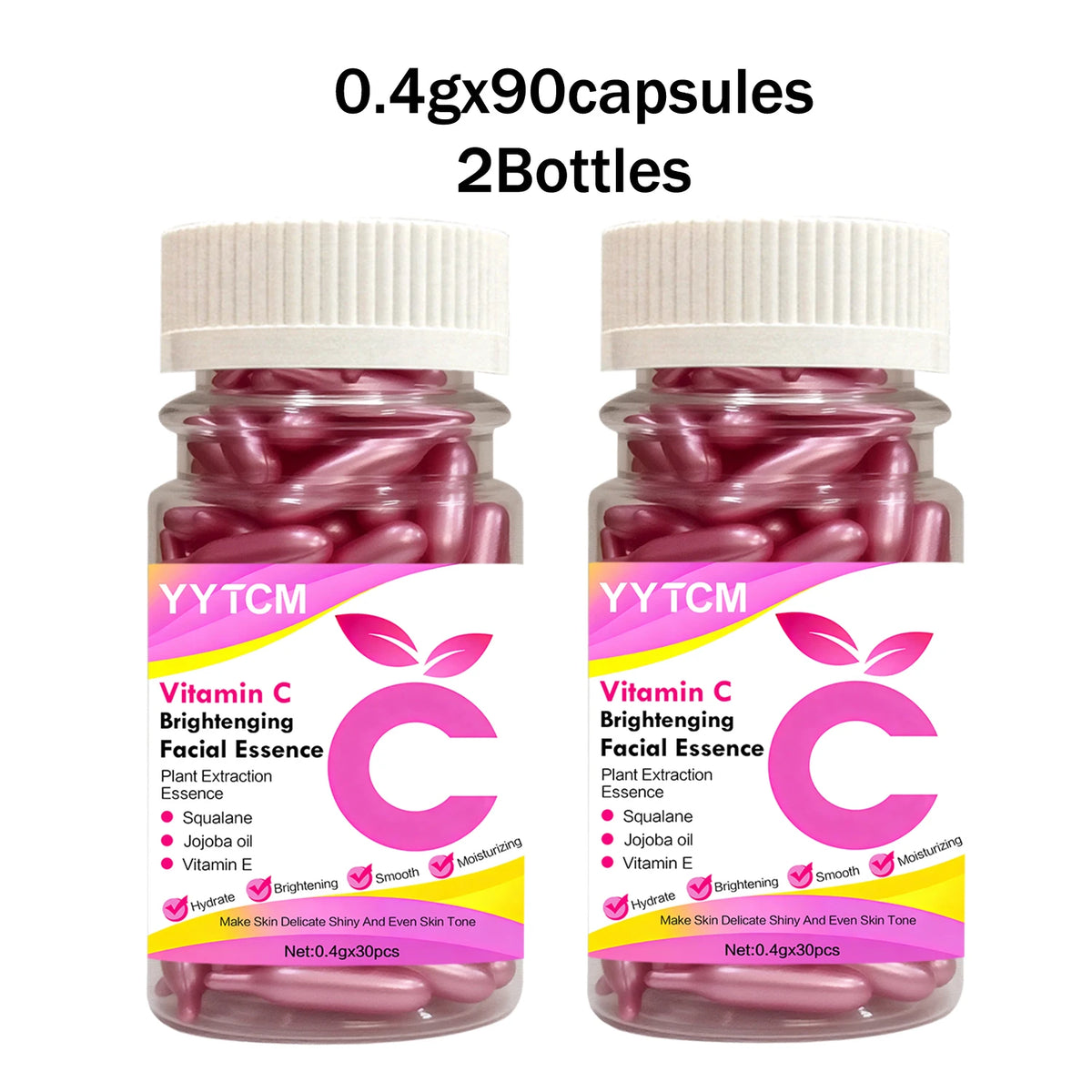 Vitamin C Brightening Skin Moisturizing Capsule Serum, hydrates and smooths the skin, contains plant squalane, vitamin E, magnolia oil, and jojoba seed oil for deep hydration and skin brightening (0.4g x 30 capsules)/bag-1 ba