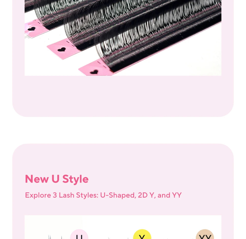 DIYDAY U-shaped YY Eyelash Extension Premium PBT Double Layer U Sahpe YY Lashes Ultra Soft Featherlight False Mink Eyelashes