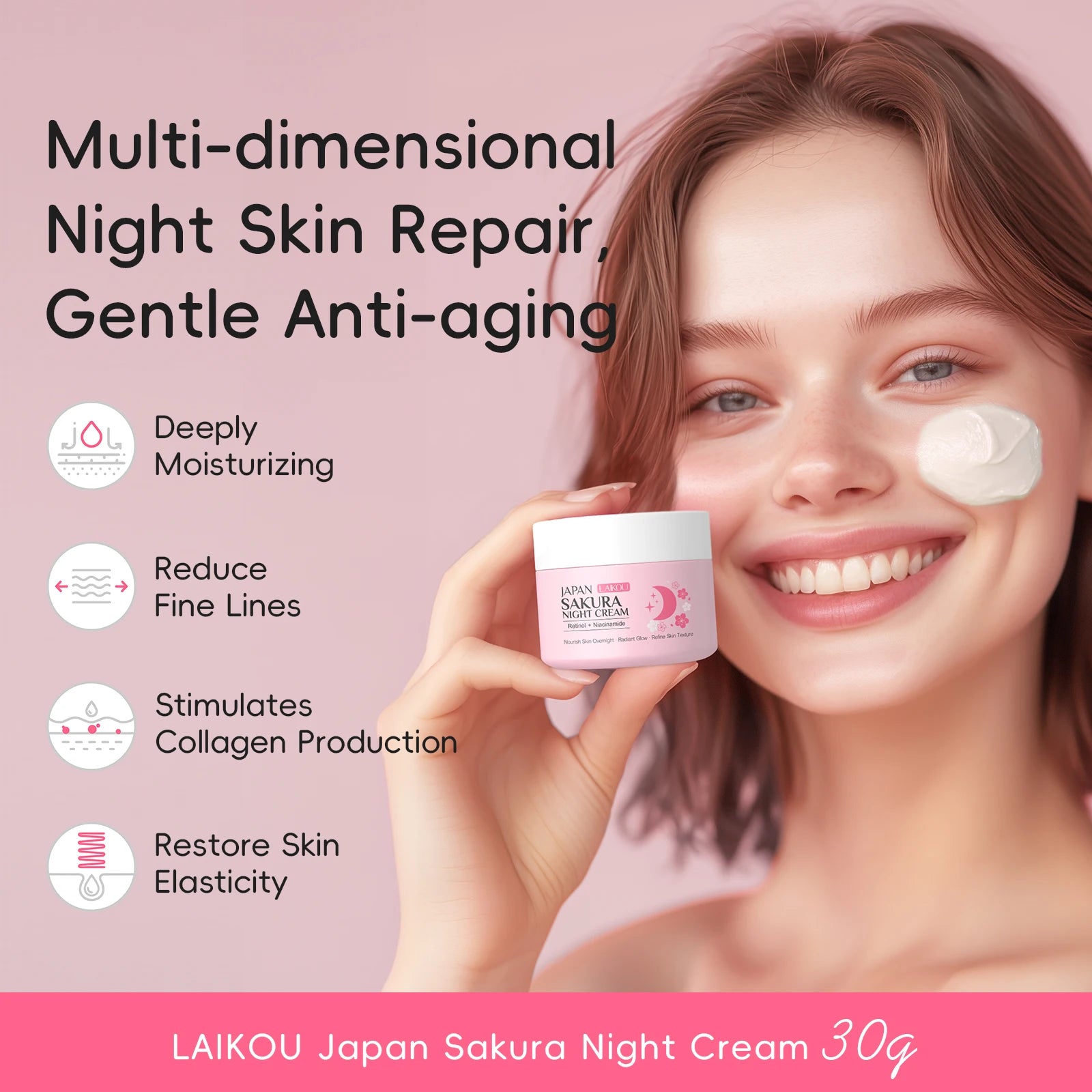 LAIKOU Sakura Day Night Face Cream Nourishing & Brightening Moisturizer Anti-aging Smooth Skin 30g
