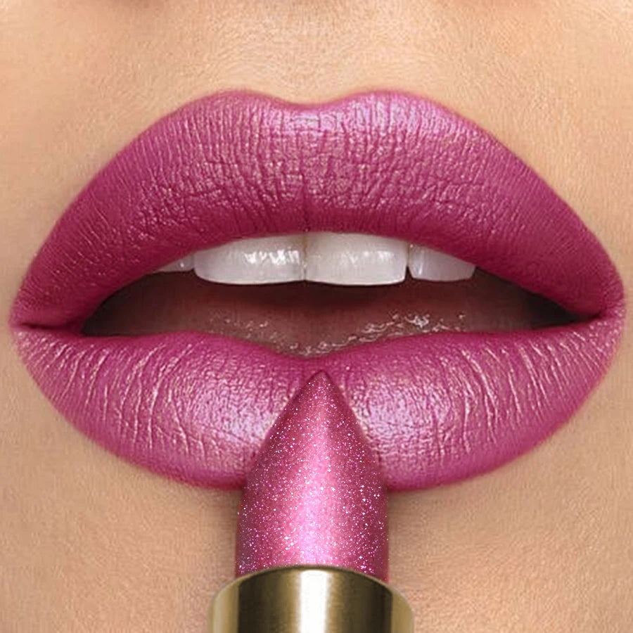 16 Colors 1PC Metallic Glitter Shiny Lipstick Lip Tint, Waterproof Senior Matte Lip Makeup Gifts for Women Cosmetic Lip Glaze