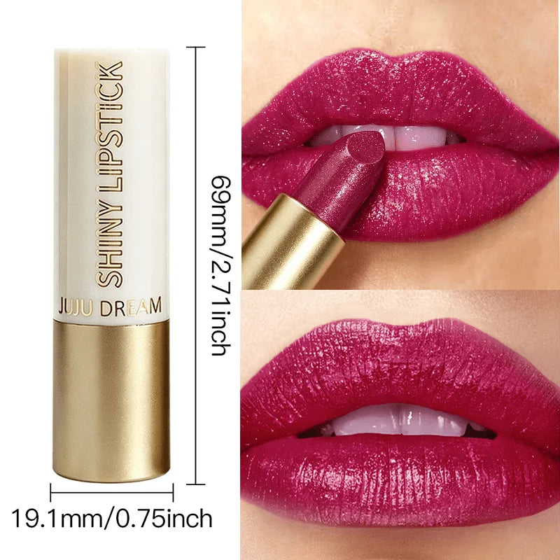JUJU DREAM Shiny Glitter Lipstick Waterproof Long Lasting Shimmer Lip Makeup for Women