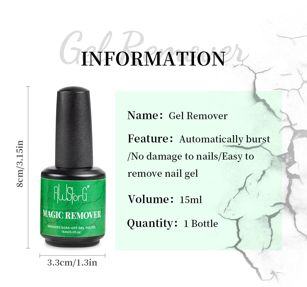 AWStorG 15ml Magic Remover Nail Gel Polish Remover UV Gel Polish Fast Remove Semi Permanent Varnish Polish Cancel Glue