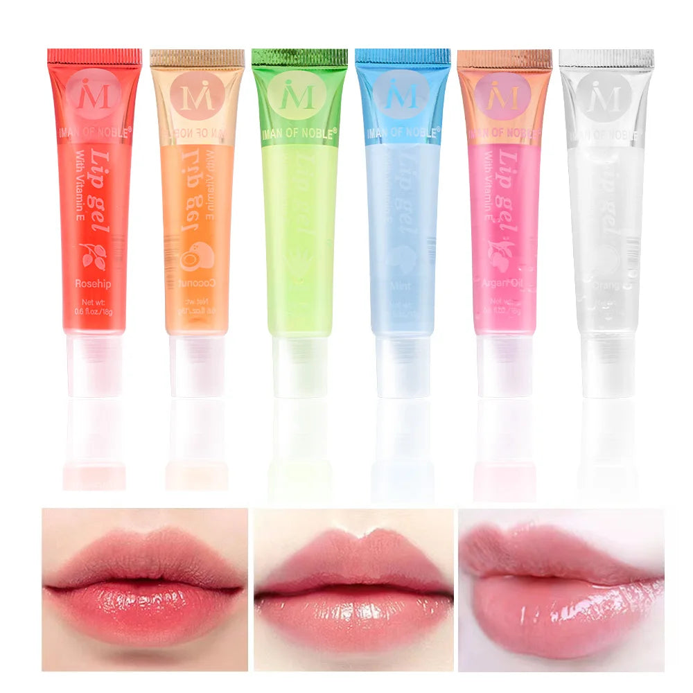 6Pcs Fruity Flavor Watery Glossy Lip Gloss Set Clear Lip Gel Hydrating Moisturizing Lip Gloss Women Lips Makeup