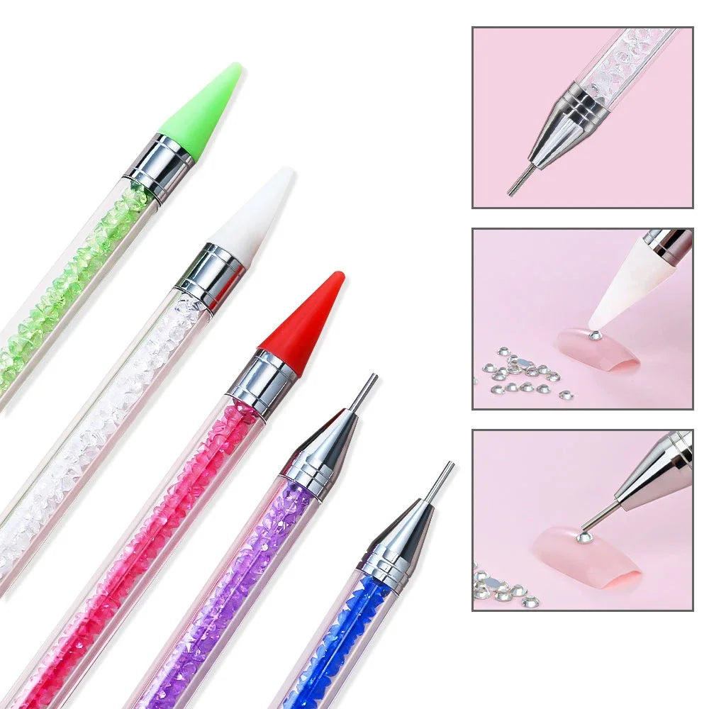 1pc Wax Nail Rhinestone Picker Dotting Pen Dual-ended Wax Pencil For Rhinestones Tip Crystal & Gem Nail Art Tool for DIY Manicur