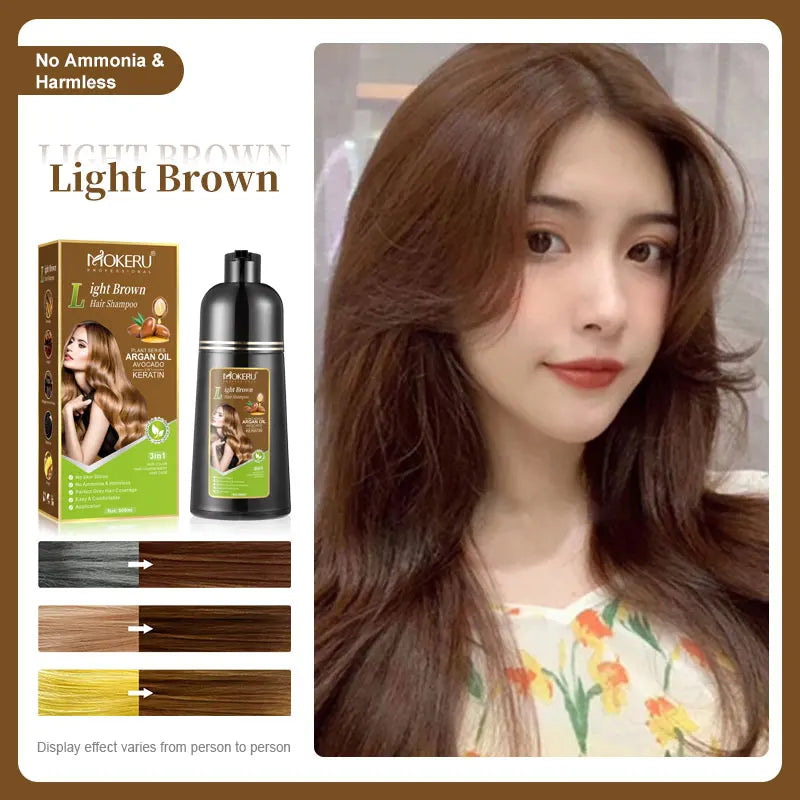 Mokeru Ammonia Free Keratin Hair Color Shampoo Coffee  Permanent Brown Hair Dye Shampoo for White Hair Coverage