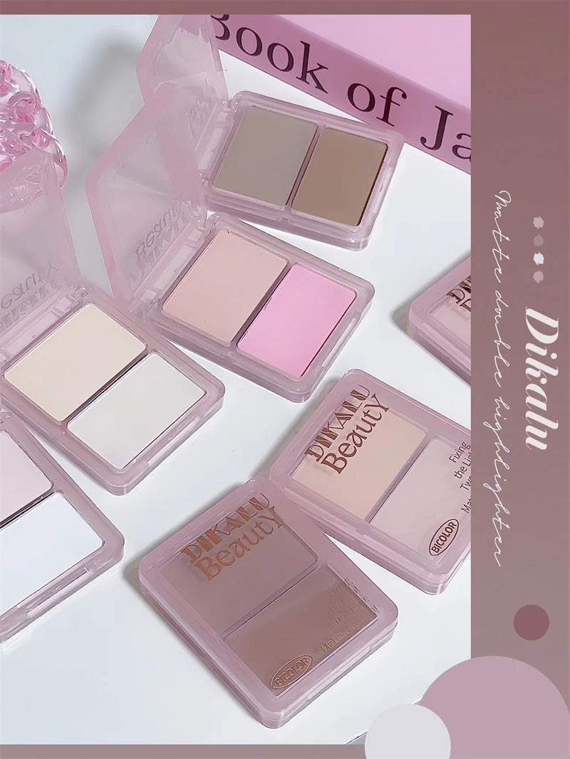Two-tone Highlight Contour Palette Matte White Highlighter Grey Brown Nose Shadow Face Contouring Bronzer Brighten Powder Makeup