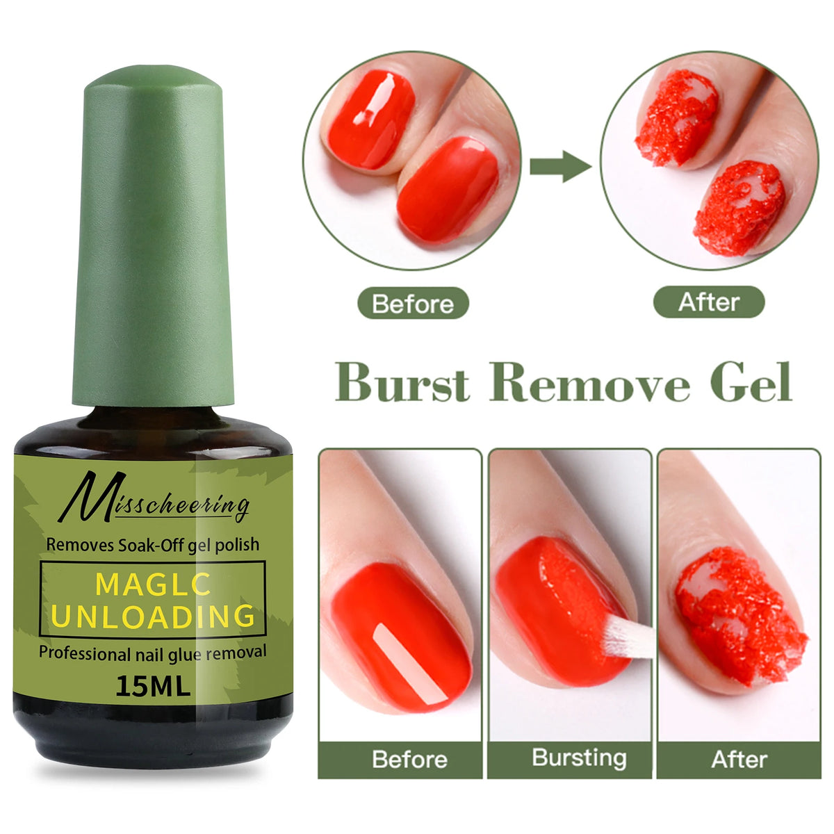 Misscheering 15ml Magic Fast Nail Gel Polish Remover Clean UV Soak Off Semi Permanent Varnish Nail Art Removal Tools Manicure