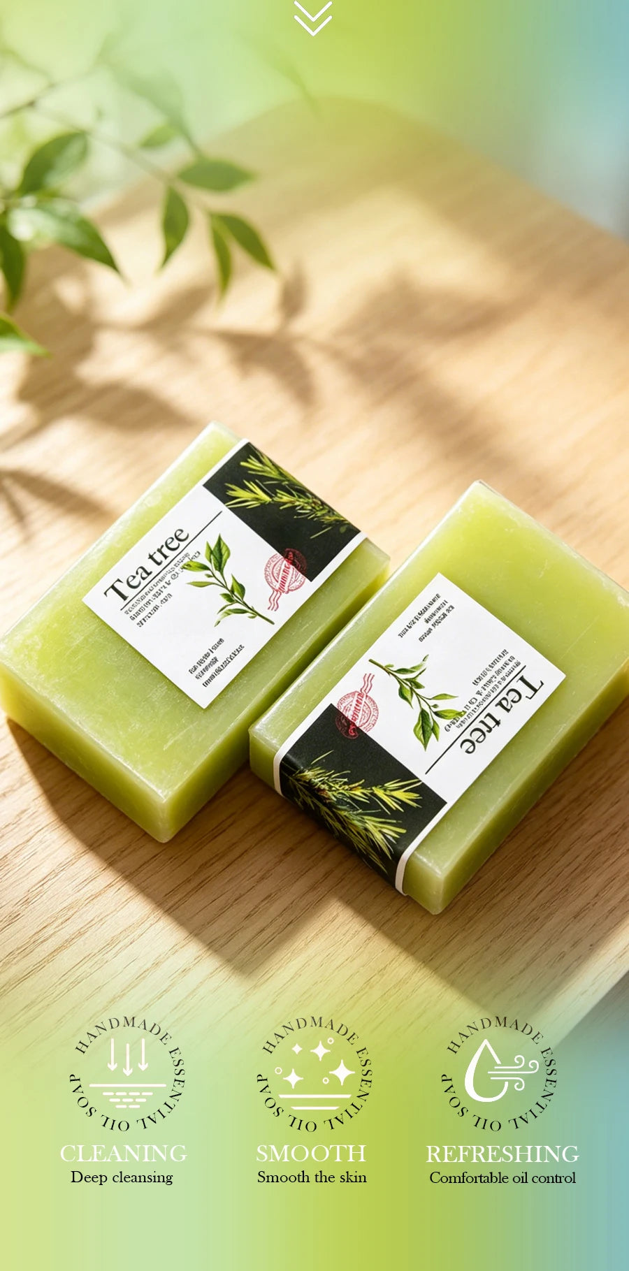2Pcs100G Tea Tree Oil Soap Bar Deep Cleansing Facial Bath Bar Acne Pimple Control New Formula