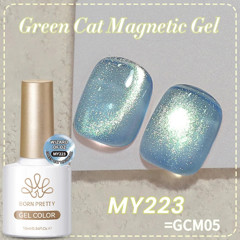 BORN PRETTY 10ml Green Cat Magnetic Gel Ultra Shine Holographic Glitter Semi Permanant Soak Off UV LED Gel Varnish For Manicure