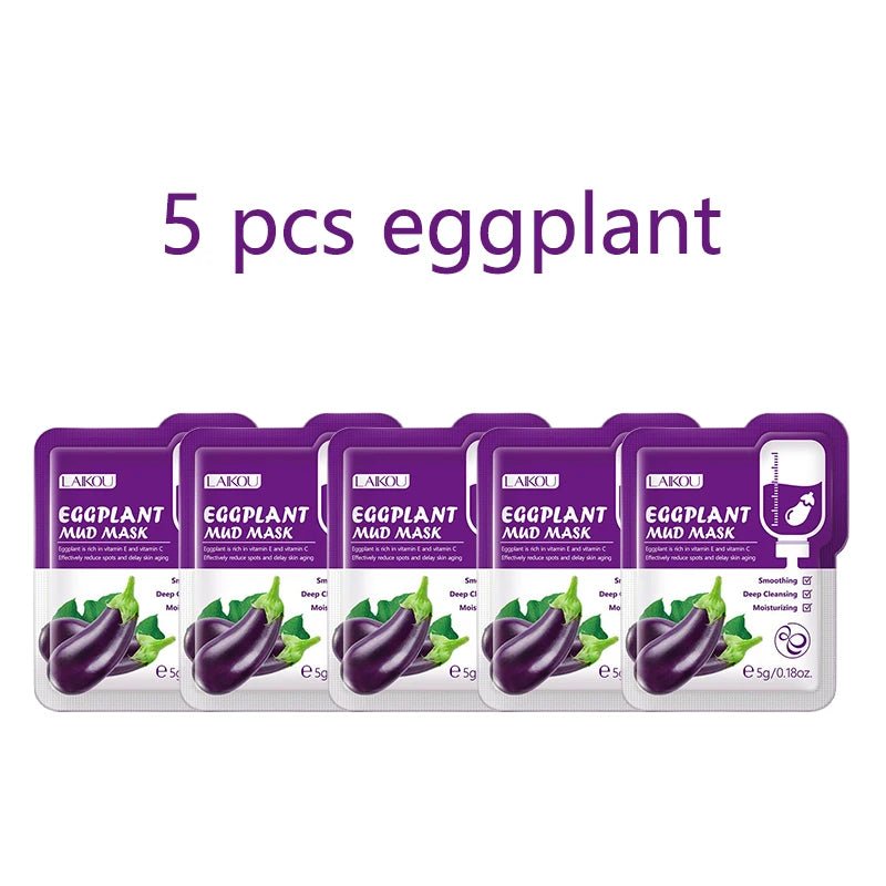 5pcs LAIKOU Eggplant Mud Mask Oil Control Moisturizing Anti-Acne  Anti Wrinkle Whitening Cleansing Clay Mask Skin Care Face Mask