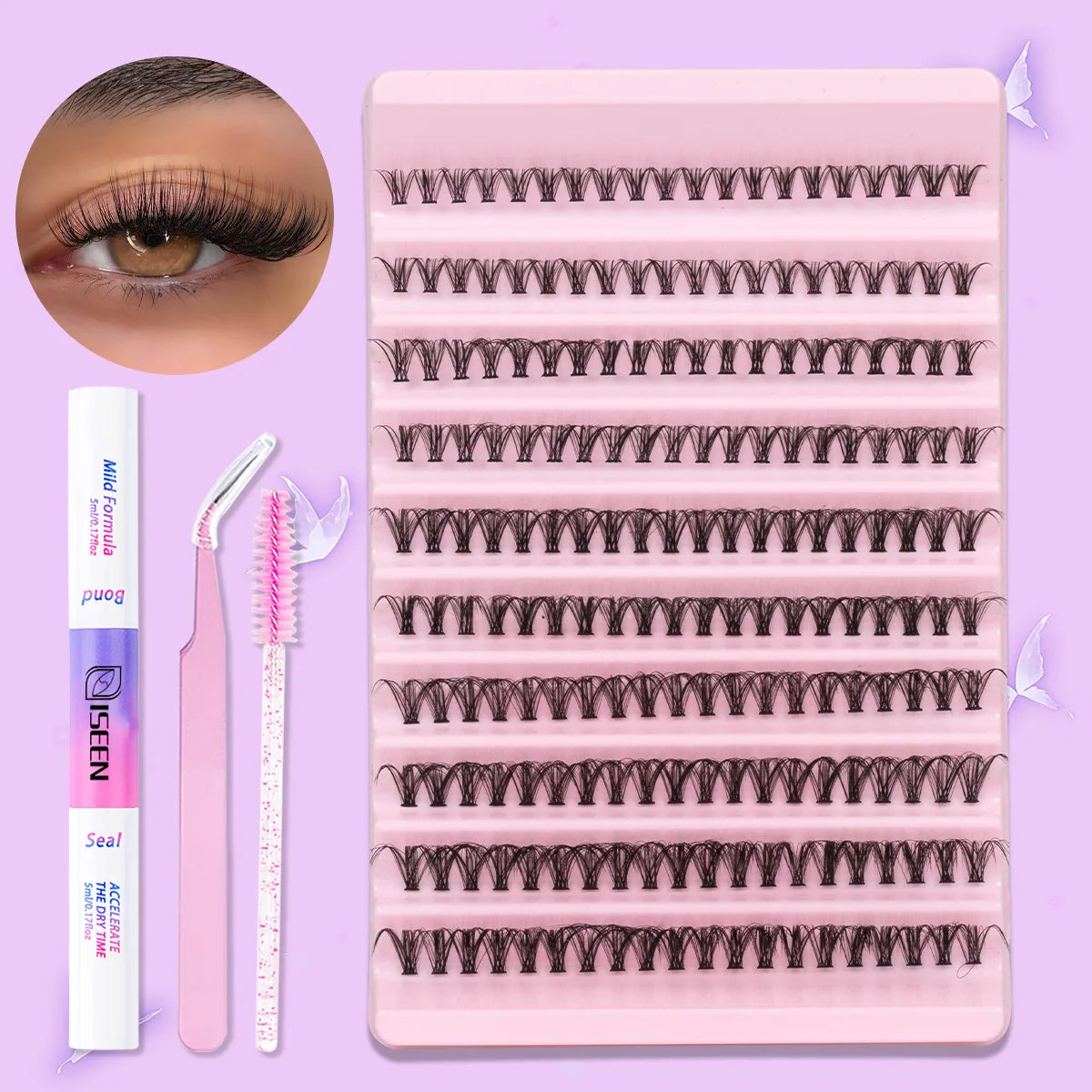 Lash Clusters Kit DIY Lash Extension Kit Large Capacity D Curl with Lash Bond And Seal And Eyelash Tweezers Makeup