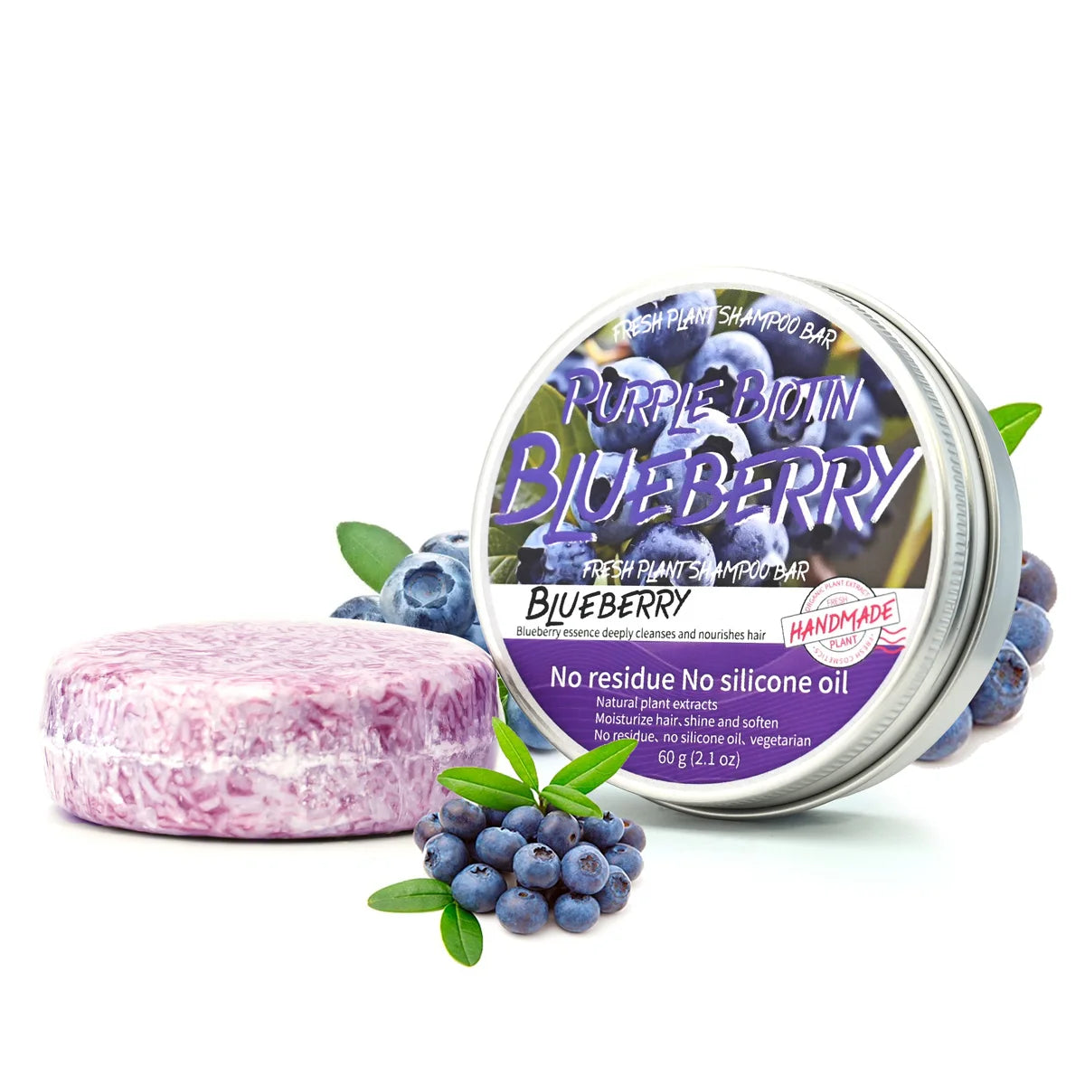 LH-60g Blueberry Shampoo Hair Care Treatment Organic Herbal Handmade Solid Shampoo Soap Anti Hair Loss Dandruff Herb