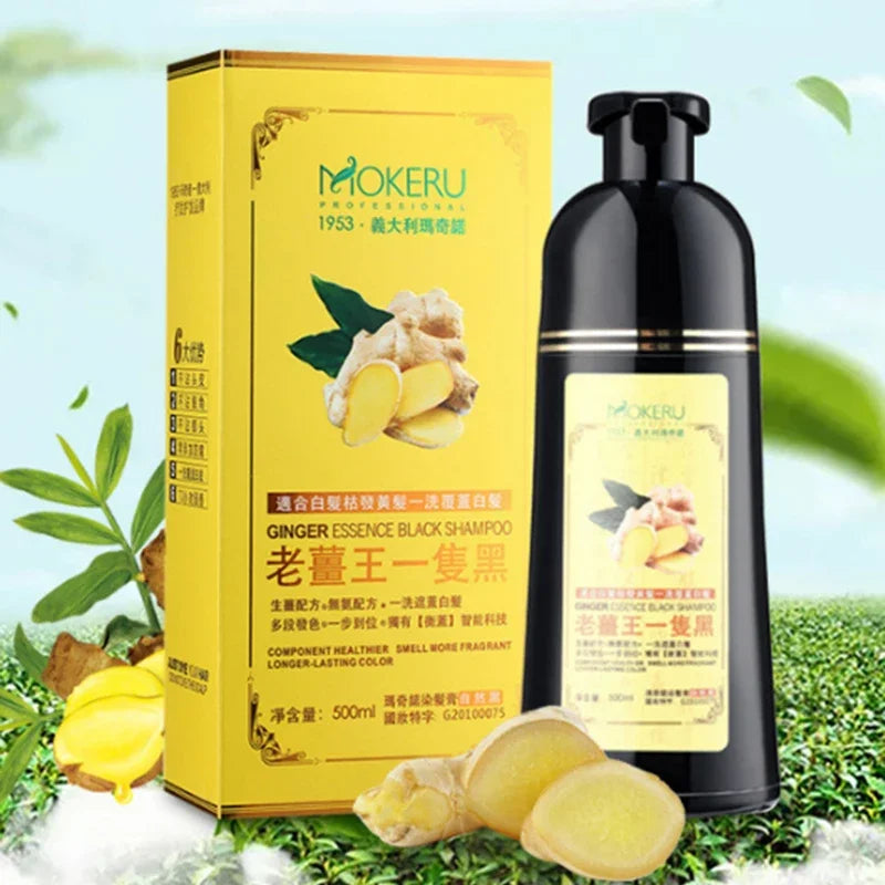 1pc  Ginger shampoo Herbal Non Allergic Natural Fast Blacking Gray Hair Dye Black Shampoo  For White  Coloring 500ml