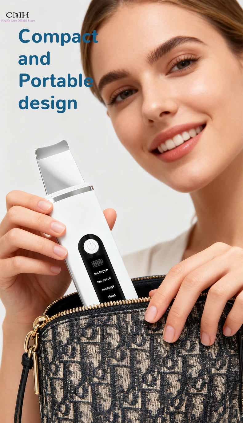 Lady Care Ultrasonic Skin Scrubber 4 in 1 Ion Import Export Facial Cleansing Spatula Blackhead Remover for Pore Purifying