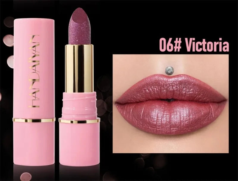 8 Colors Diamond Shimmer Lipstick Purple Metallic Glitter Pearlescent Lip Tint Long Lasting Waterproof Lipstick Makeup Cosmetics