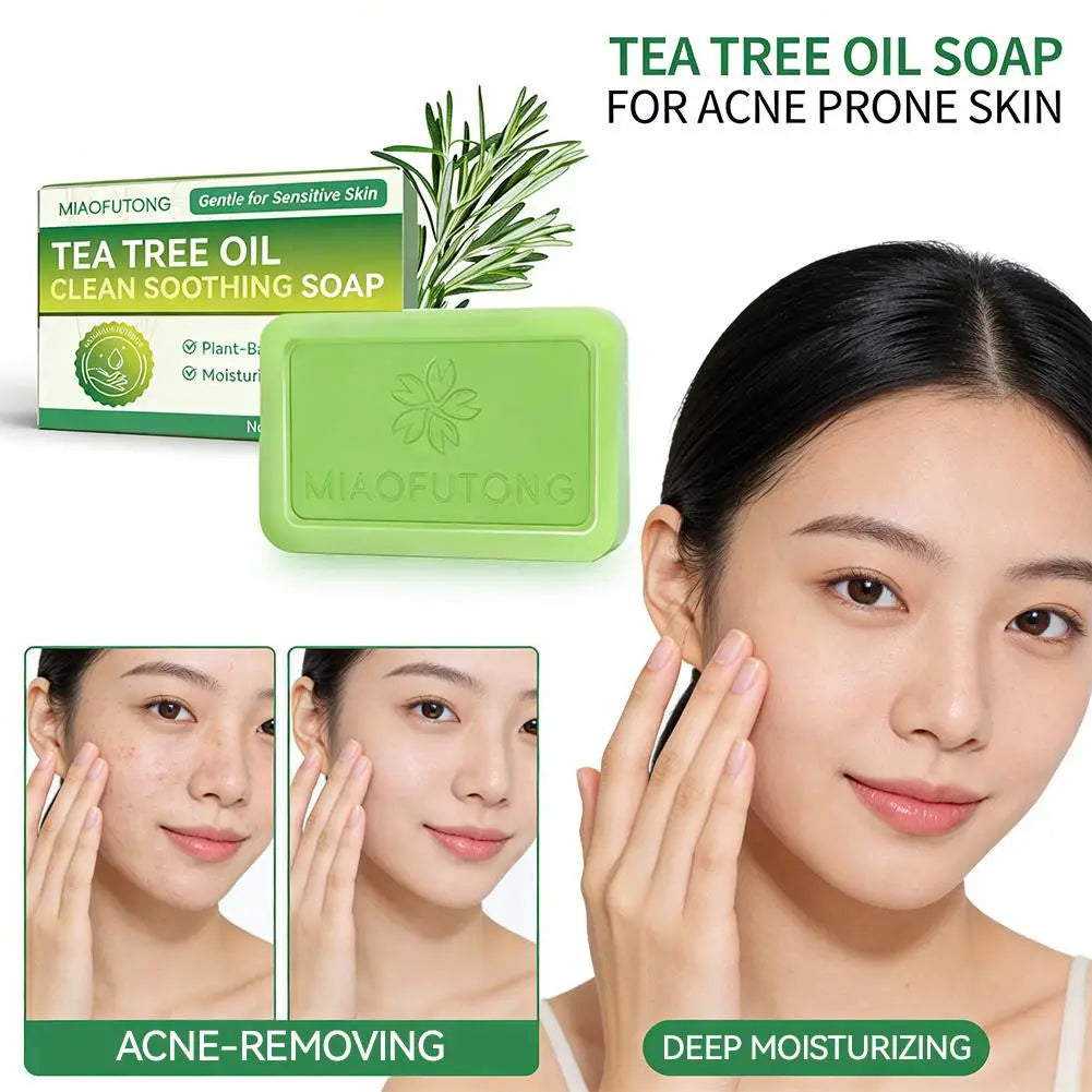 Tea Tree Oil Soap Bar for Men Women Natural Plant Extract Handmade Soap Deep Cleansing Soothing for Dry Skin Exfoliate Skin Care