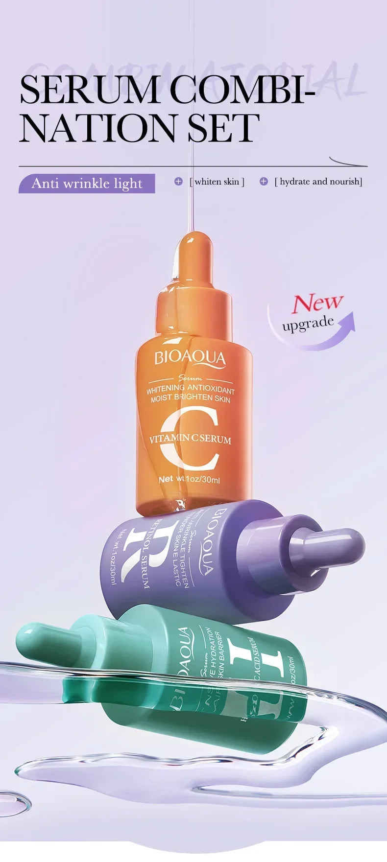 3pcs/bag Vitamin C Retinol Hyaluronic Acid Serum Face Moisturizing Anti Wrinkle Whitening Facial Essence Skin Care Products