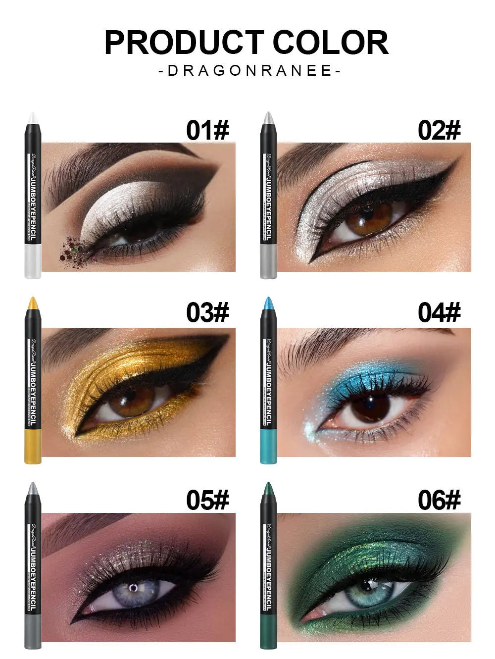 Smoky Dark Green Eyeshadow Pencil Stick Waterproof Pearlescent 12 Colors Metallic Glitter Eye Shadow Highlighter Pen Makeup Tool