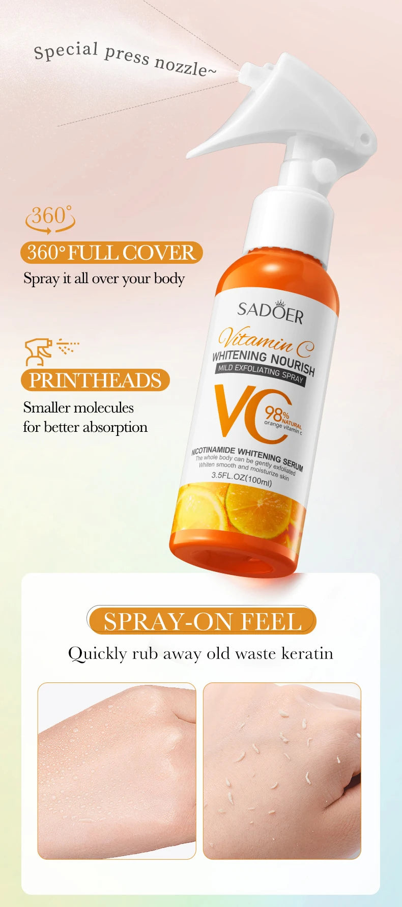 Vitamin C Gentle Face Exfoliating Peeling Gel Body Cleansing Scrub Foot Peeling Spray Blackhead Removal Face Cleanser 100ml