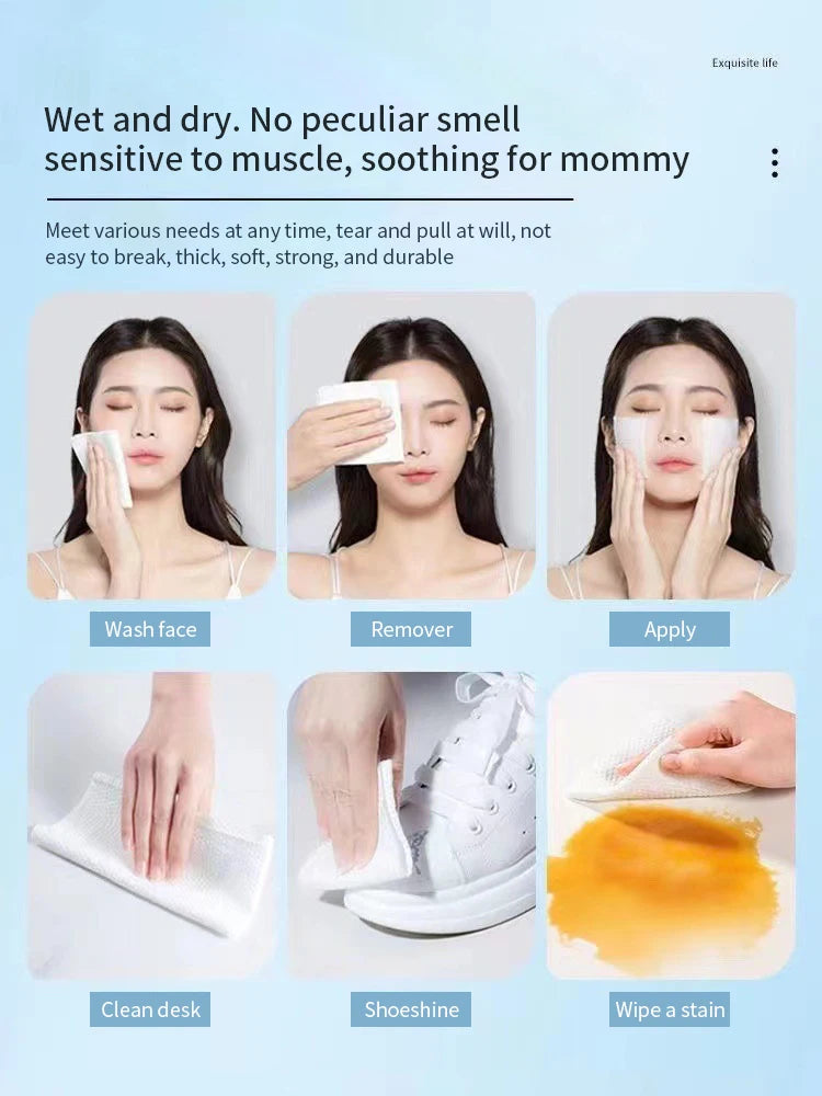 Natural Disposable Face Towel Travel Facial Cleansing Wet And Dry Makeup Remover Pearl Cotton Soft Makeup Nonwoven Towel