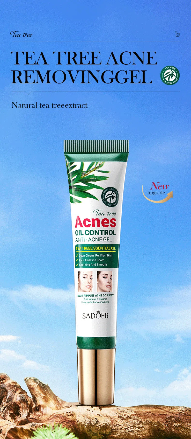 SADOER Tea Tree Acne Removing Cream Facial skincare Oil Control Face Gel Creams Hydrating Moisturizing Facial Cream Skin Care