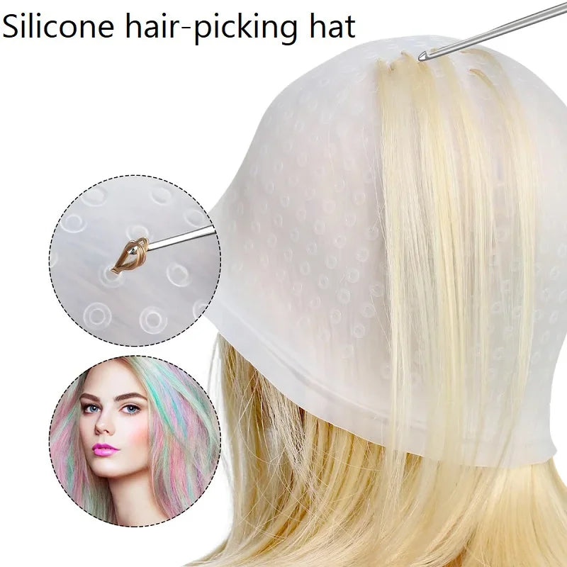 Silicone Hair Coloring Cap For Hairdressing With Needle Professional Salon Dyeing Tool Highlight Dyeing