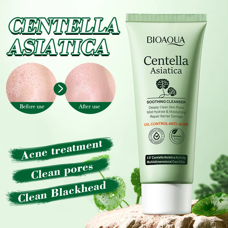 BIOAOUA Centella Asiatica Face Cleanser Gentle Daily Foam Cleanser with Hyaluronic Acid & Niacinamide for Deep Pore Cleansing