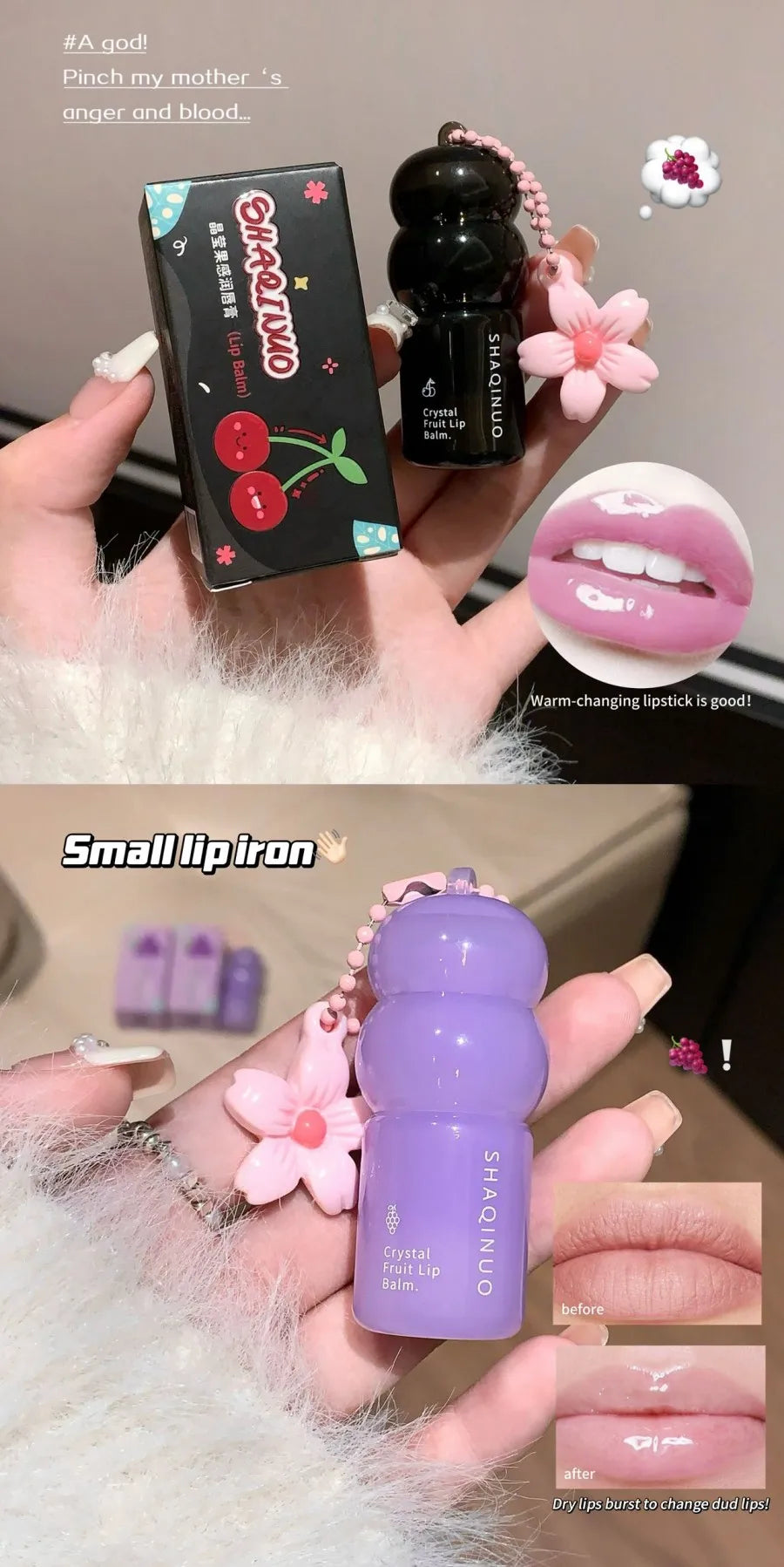 Hydrating Fruit Lip Balm Pendant, Tinted Moisturizing Lip Care for Fall & Winter, Prevents Dry Cracking, Refreshing Fruit Flavor
