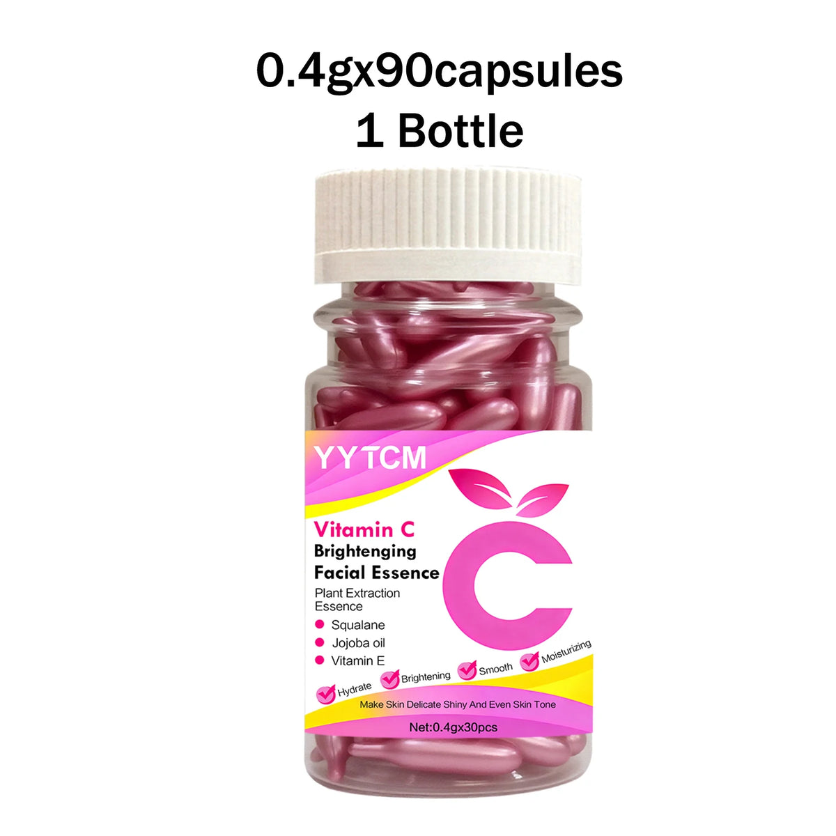 Vitamin C Brightening Skin Moisturizing Capsule Serum, hydrates and smooths the skin, contains plant squalane, vitamin E, magnolia oil, and jojoba seed oil for deep hydration and skin brightening (0.4g x 30 capsules)/bag-1 ba