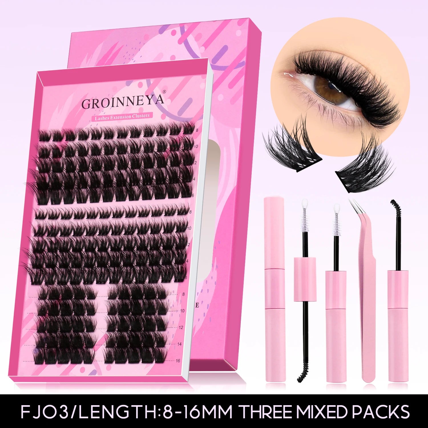 GROINNEYA Manga Lash Clusters Kit Fluffy 3D Mink Faux Cluster Lashes Kit Lashes Extension with Bond and Seal Makeup Kit