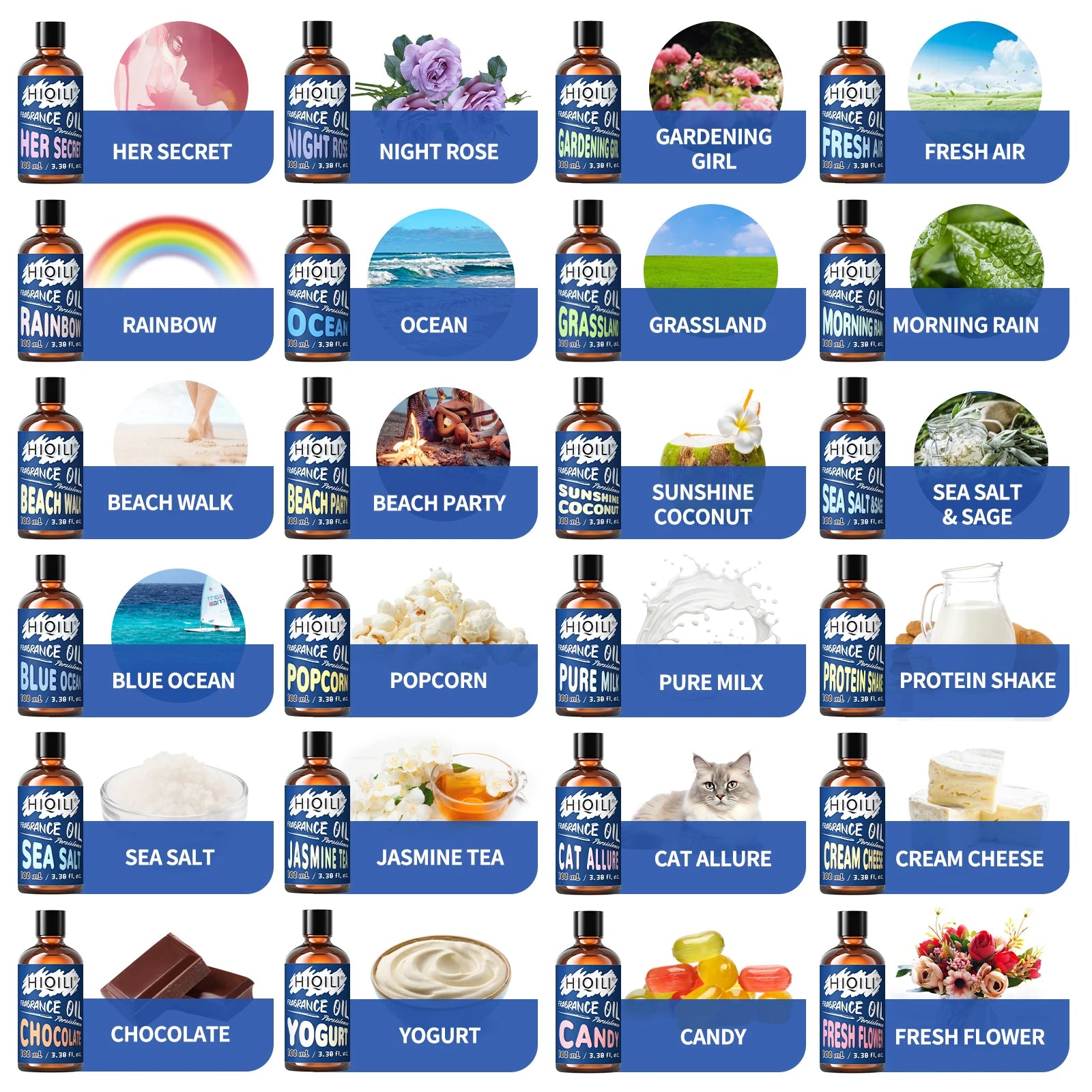 HIQILI 100mL Fragrance Oil, Pure Amber Jeans Chocolate Sea Salt Coffee Oil for DIY Perfume, Diffuser, Humidifer, Soap, Candless