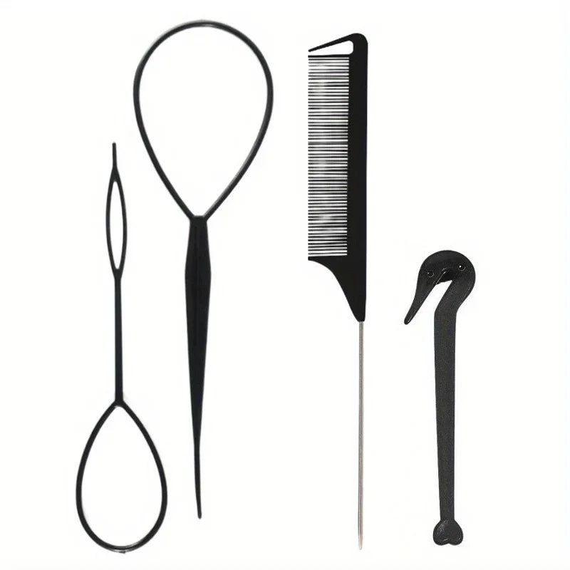 4-piece WANMEI  Headband Tool, Hair Braiding Tool with Mouse Tail Comb, Ponytail Headband Remover, Quick Styling Hair Accessory