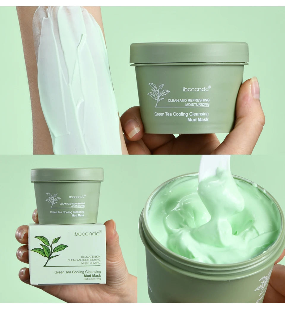 Green Tea Mud Mask Natural Skincare Deeply Cleansing Pore Nourishing Clay Face Mask Face Skin Care Cleaner 100g