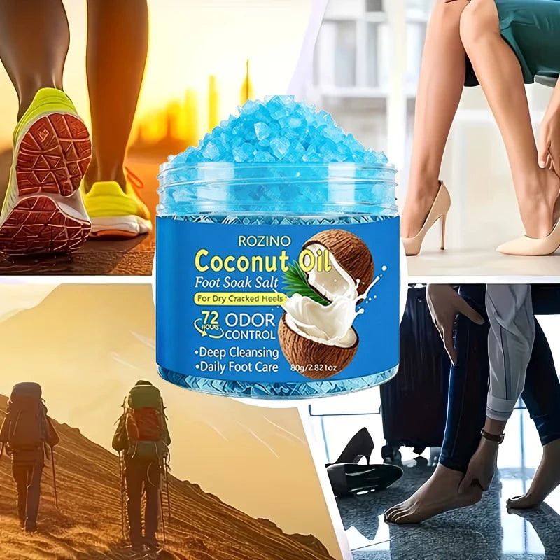 80g Coconut Oil Deodorizing Cleansing Foot Bath Salt, Natural Fragrance for Foot Care, Foot Soaking Exfoliating Salt, Deep Cleansing, Removes Dead Skin Cells, Long-Lasting Moisturizing Care