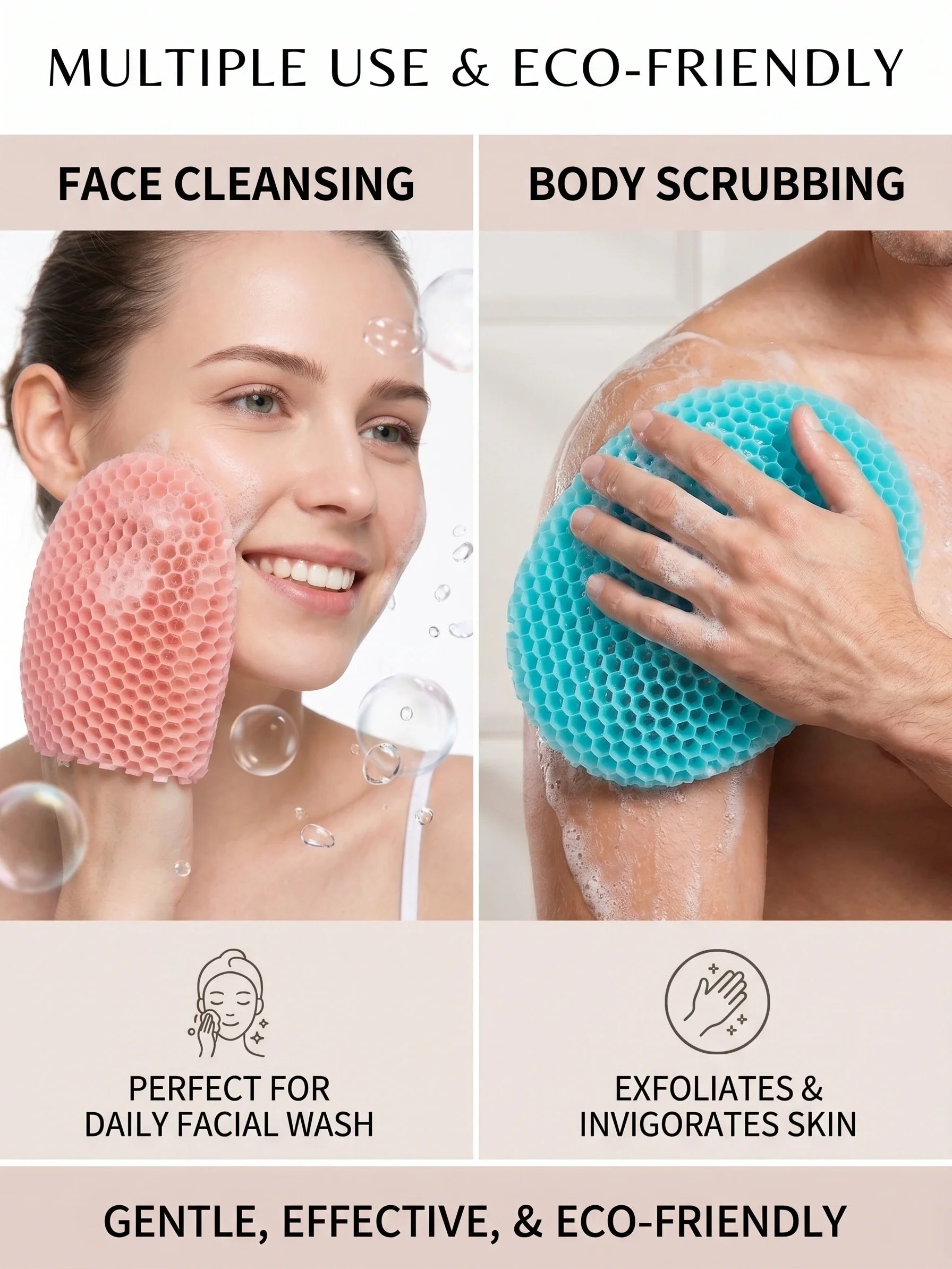 Honeycomb Exfoliating Shower Finger Caps, available in multiple colors, cleanses the skin and is safe, breathable and odorless.