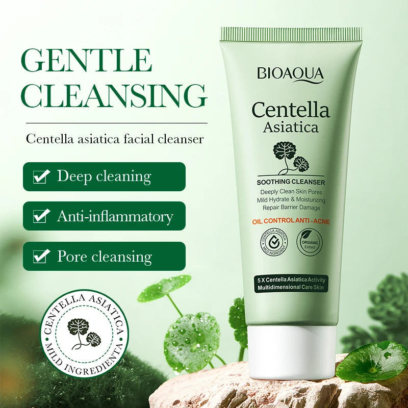 BIOAOUA Centella Asiatica Face Cleanser Gentle Daily Foam Cleanser with Hyaluronic Acid & Niacinamide for Deep Pore Cleansing