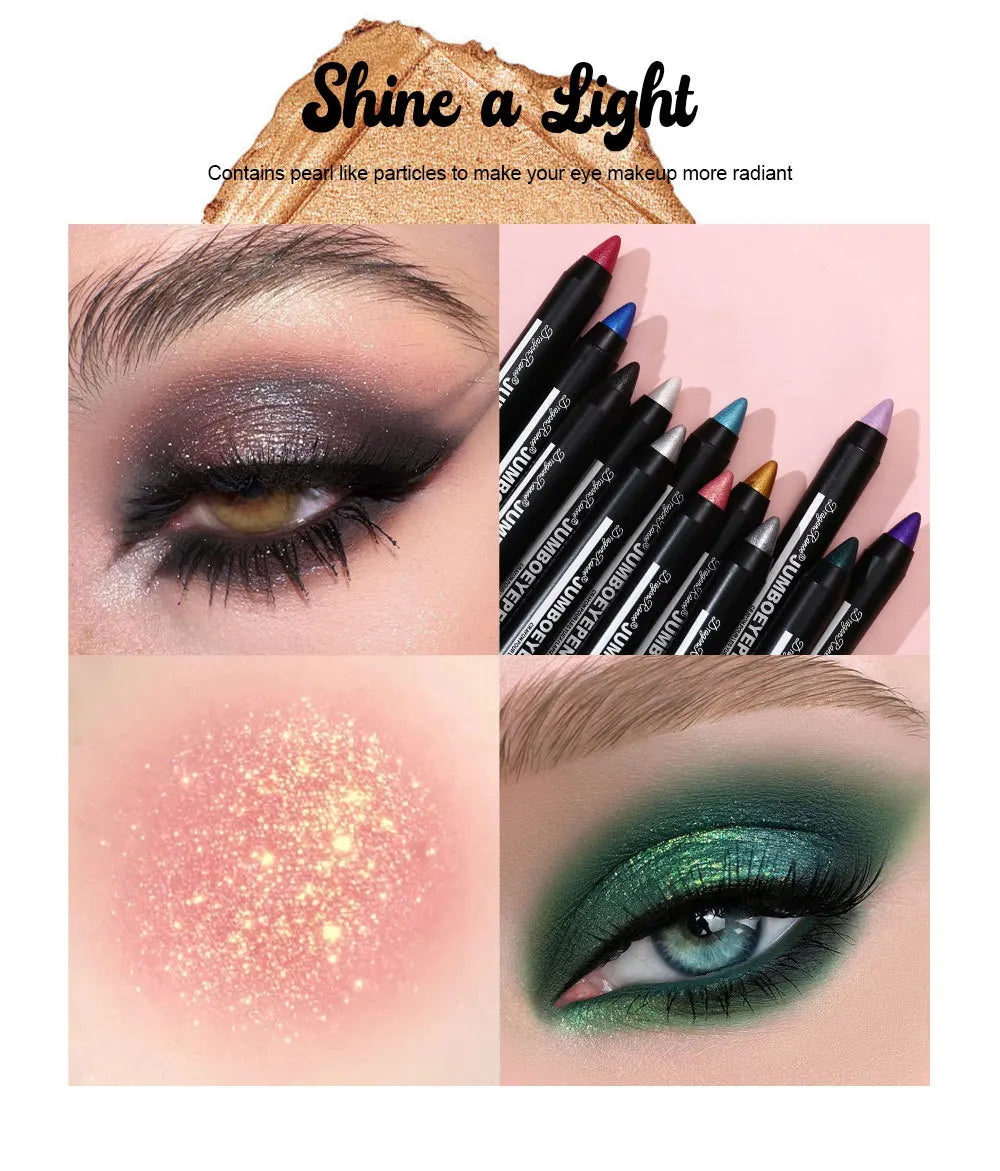 Smoky Dark Green Eyeshadow Pencil Stick Waterproof Pearlescent 12 Colors Metallic Glitter Eye Shadow Highlighter Pen Makeup Tool