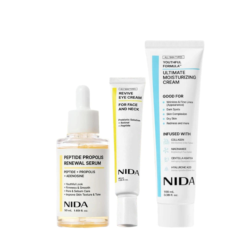 NIDA Propolis Peptide Renewal Facial Serum Ultimate Moisturizing Cream Retinol Probiotic Eye Cream Rejuvenating Firming Skincare