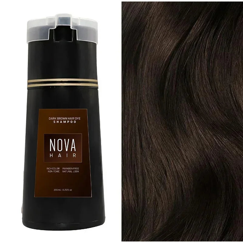 200ml Nova Hair Dye Shampoo 3-in-1 Hair Coloring Shampoo Instant Dye Shampoo Men Women Natural Fast White Hair Dyed Black Hair