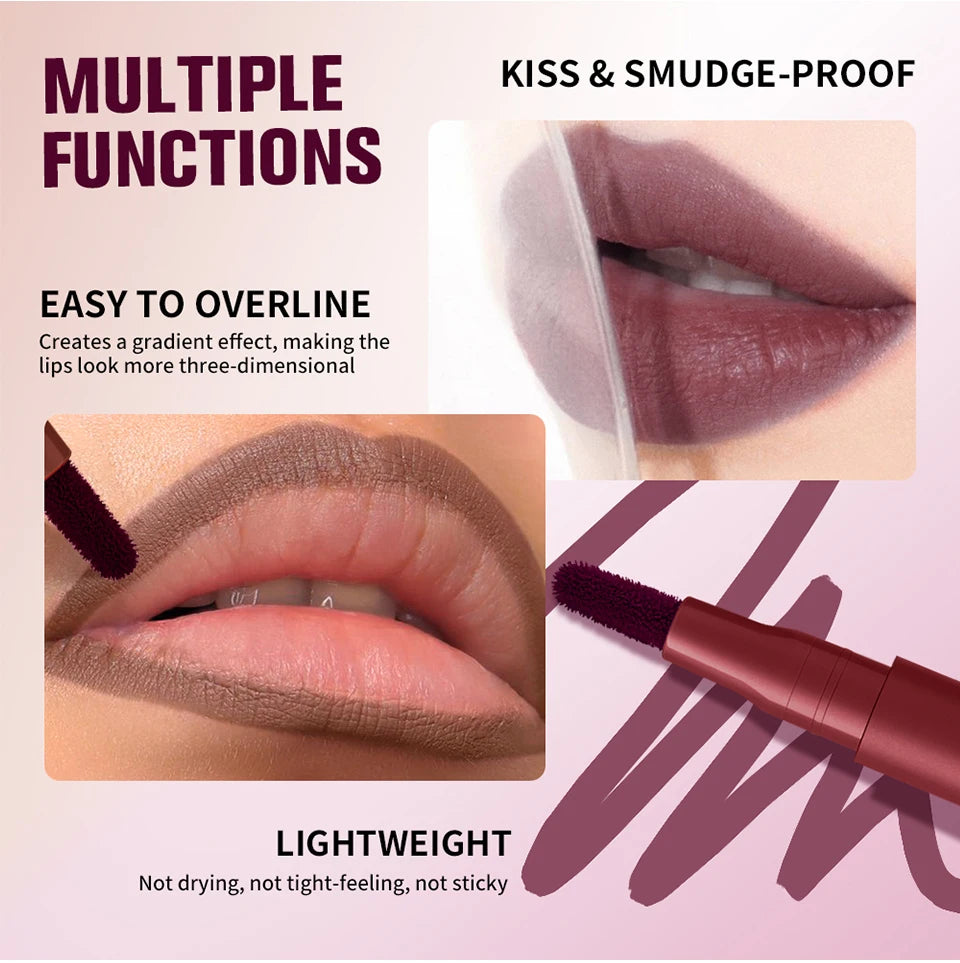 Waterproof 2 In 1 Lip Stain And Liner Pen Long Lasting Smudge Proof Kiss Proof Transfer Resistant 8 Colors Makeup Lip Pencil