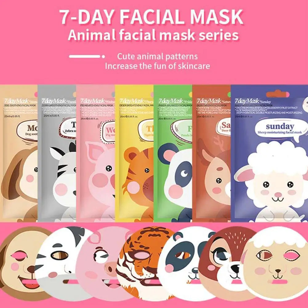 7 Styles Animal Face Mask Set Funny Panda Dog Pig Hydrating Sheet Mask for Spa Party Cute Skincare Gift for Women Girls 1/7PCS