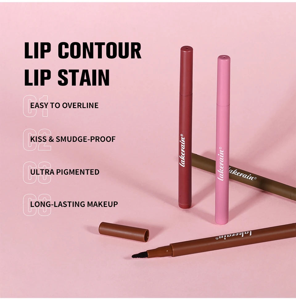 Waterproof 2 In 1 Lip Stain And Liner Pen Long Lasting Smudge Proof Kiss Proof Transfer Resistant 8 Colors Makeup Lip Pencil