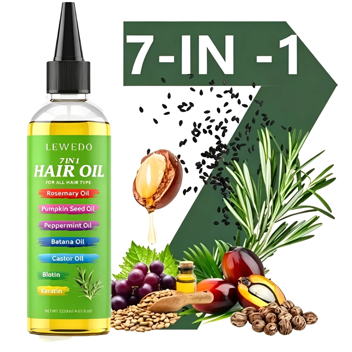 7-IN-1 Hair Oil for All Hair Types Natural Plant Oils Complex Hair Care Serum Reduces Breakage Hydration & Shine Hair Essence